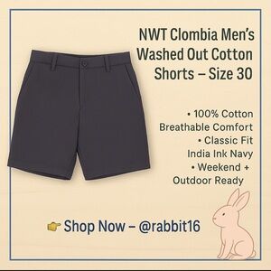 ✨ NWT Columbia Men’s Washed Out Cotton Shorts 30 India Ink Navy